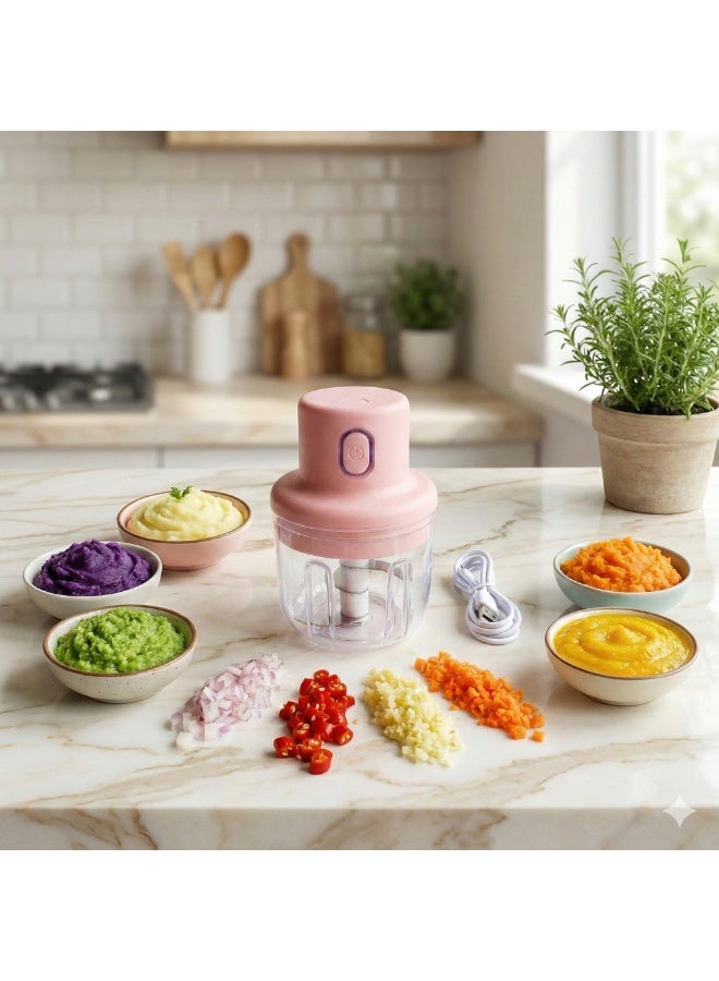 Wireless Electric Food Chopper 250ml for Garlic Onion and Vegetable Chopping with USB Rechargeable Powerful Motor for Daily Use - Image 3